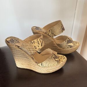 Jimmy Choo Beige and Brown Snakeskin Wedges size 38